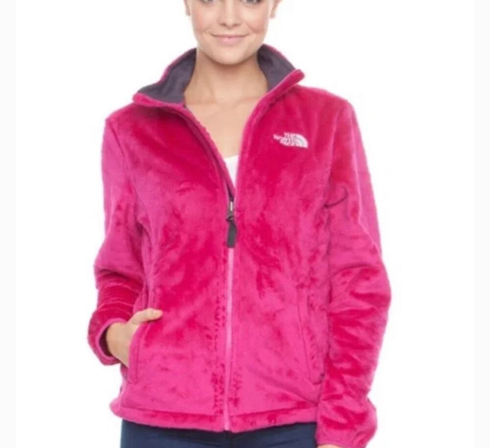 The north face Hot pink fuzzy Osito full zipper jacket Sz small mock neck